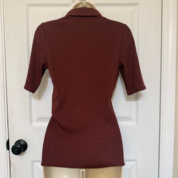 Banana Republic Ribbed Tunic Top Maroon V-Neck ¾ Sleeve Knit Blouse Small - Picture 4 of 5